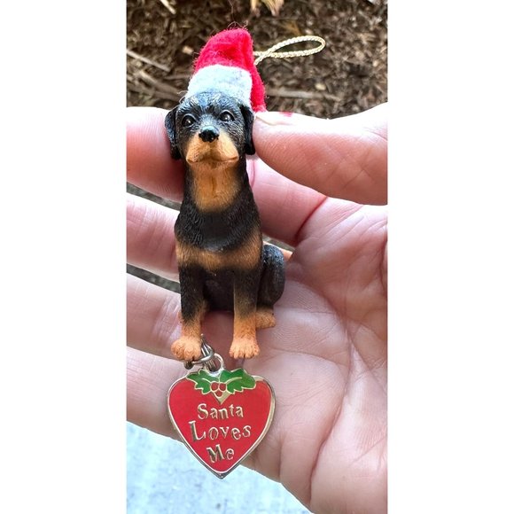 Vintage 90's Ganz Rottweilier Christmas Ornament Dog New Santa Loves Me … - Picture 2 of 12